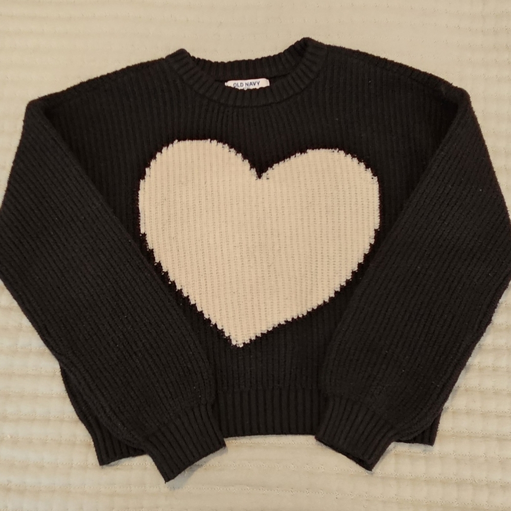 Old Navy Girls Black Sweater with White Heart